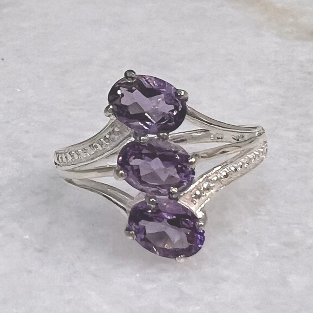 Rose de France Amethyst Sterling Silver Double Split Band Ring